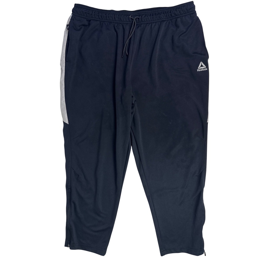 Reebok Mens 3XL Black Athletic Jogger Track Pants Mesh Side Zipper Cuffs